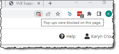 Pop-ups were blocked on this page message.